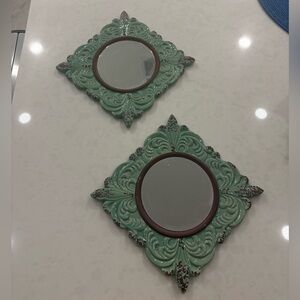 Decorative Mint Green Ceramic Wall Mirrors - Set of 2